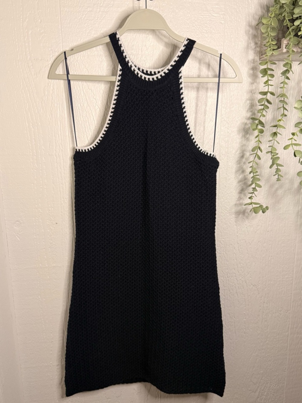 525‎ America mini tipping open stitch dress NWOT dark blue and bleach white